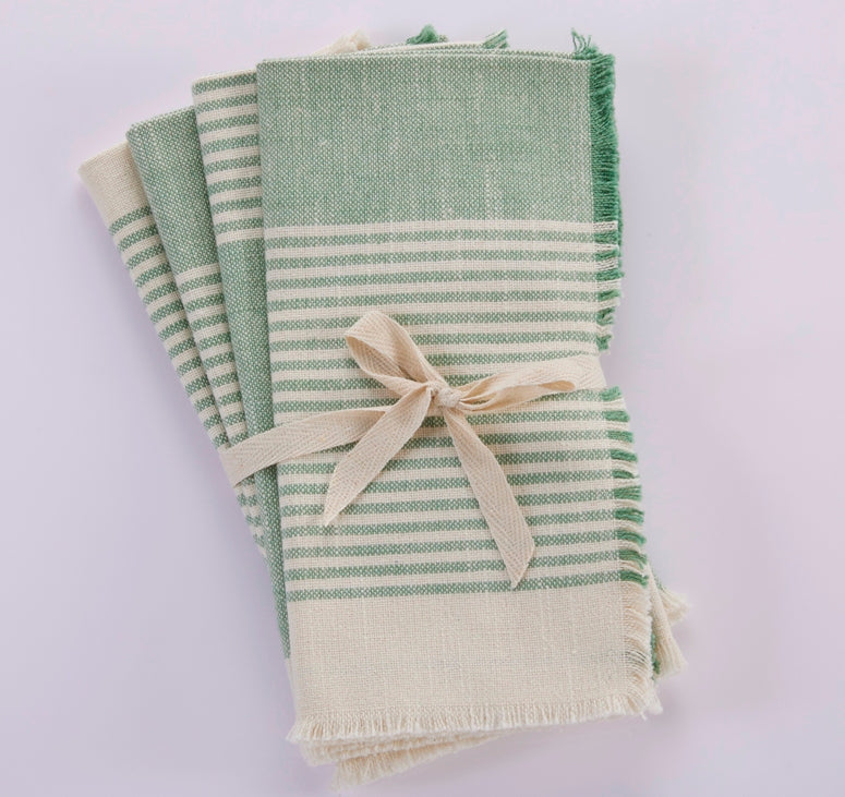 Cuisine Stripe Dinner Napkins - Set Of 4- 100% Cotton - Teal